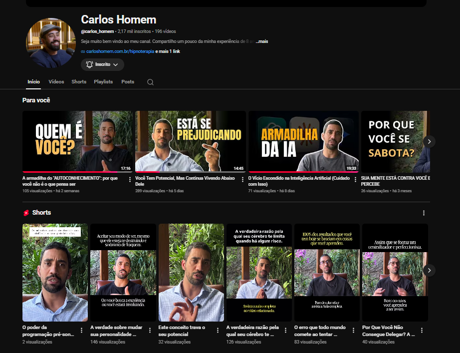 Canal Carlos Homem no YouTube
